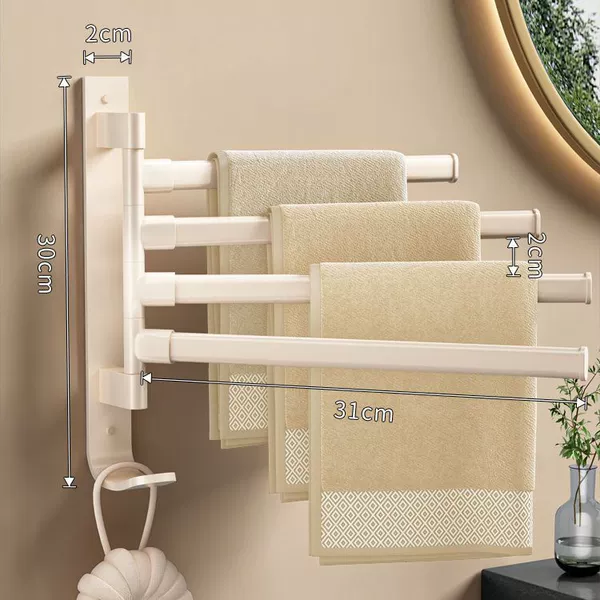 Cream white-[180 degree rotating towel rack] + thickened 4 rods-[punching/no punching for dual purpose] drop bag compensation