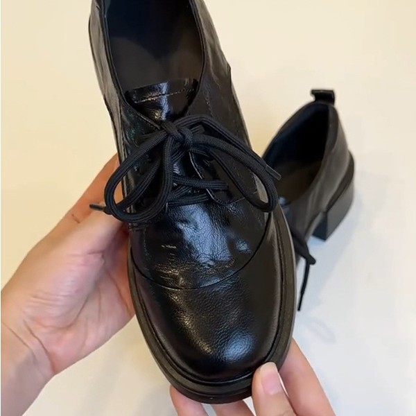 Britische Retro Schnür-loafer Mit Runder Kappe Und Blockabsatz_voghion.com