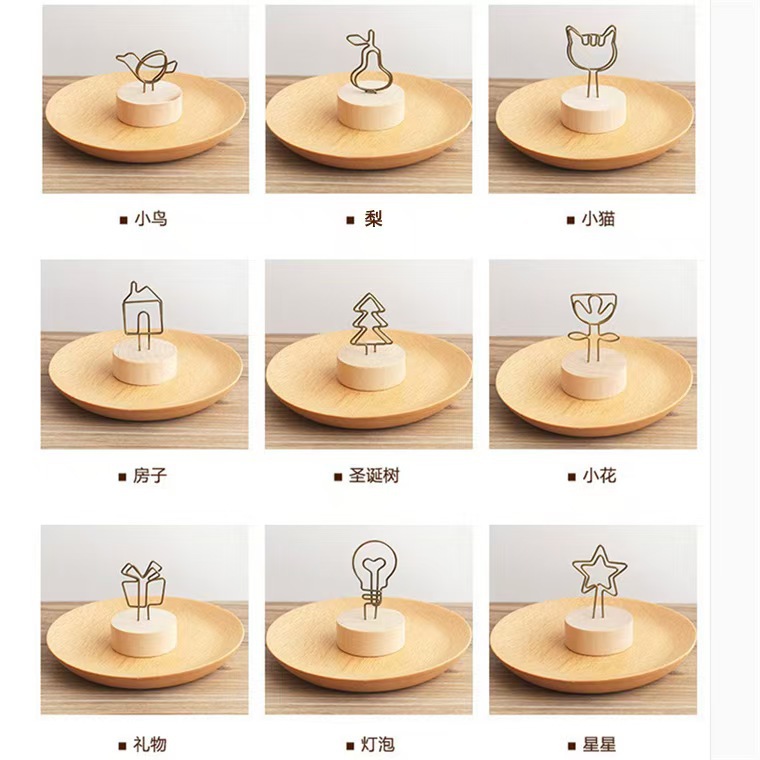 原木铁艺照片夹子手工制作时尚工艺品 圆形桌面装饰美观便签夹子