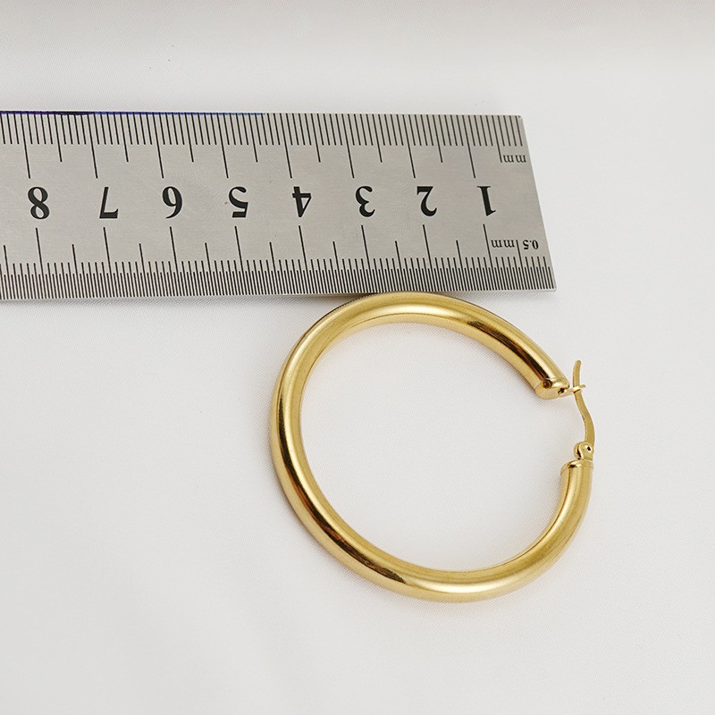 304 Stainless Steel Ear Needle Material 18K Gold Plated Plating Material Retro Geometric Titanium Steel Plating Hoop Earrings 1 Pair
