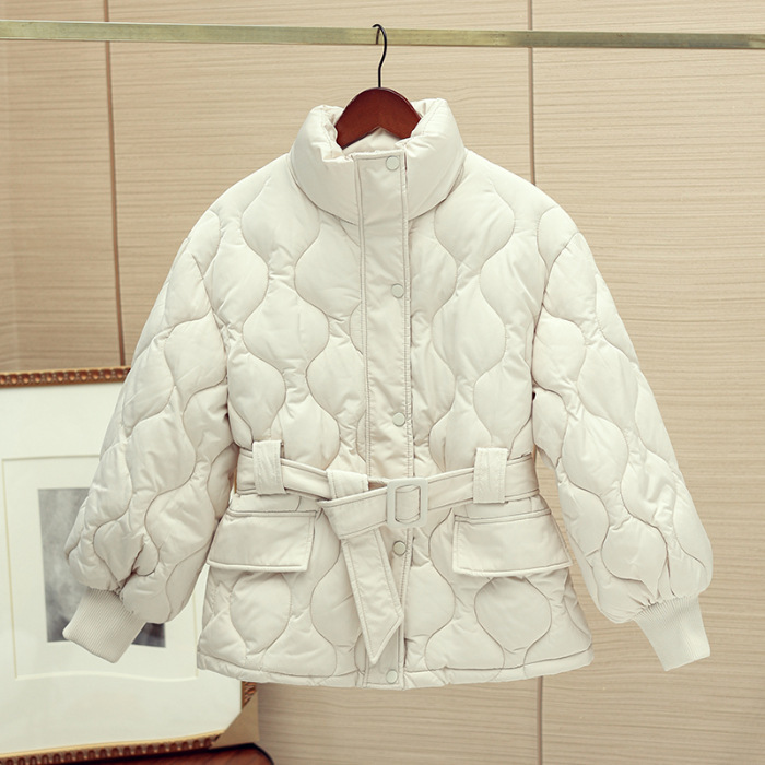 修身系带立领洋气小香风面包服女2025冬季新款宽松小个子棉衣外套|undefined