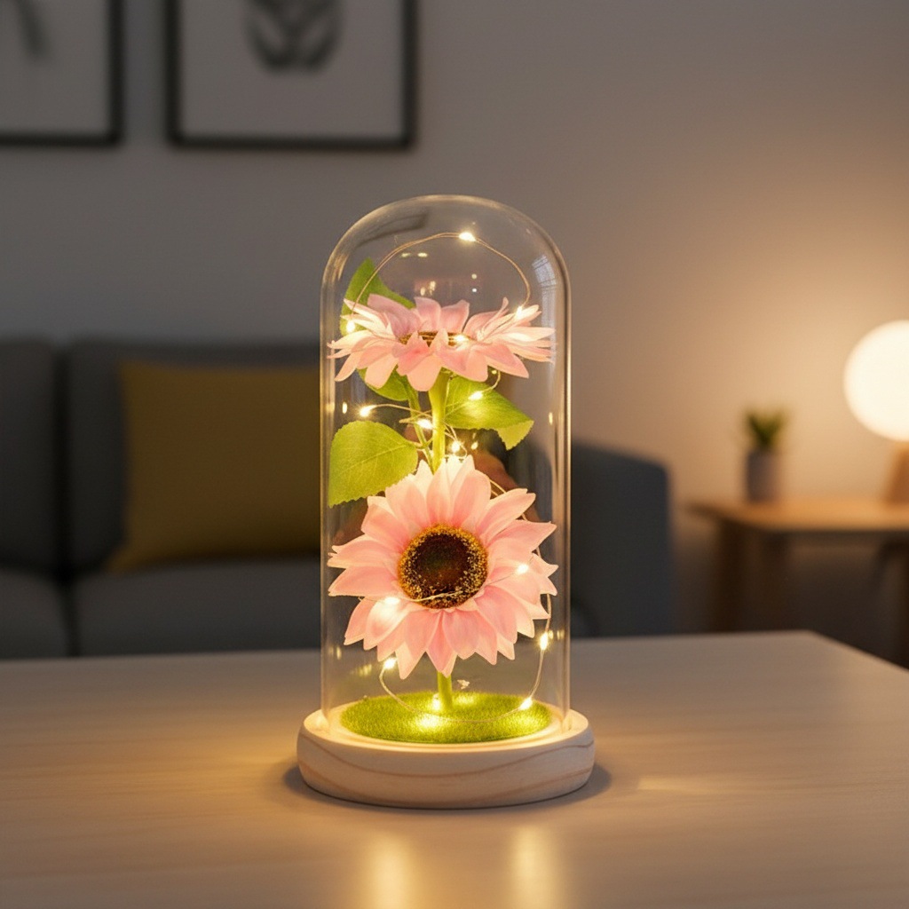 Girasoles transfronterizos jabón eterno flores jabón vidrio cubierta regalo del día de la madre decoración de la noche luces regalos de graduación temporada