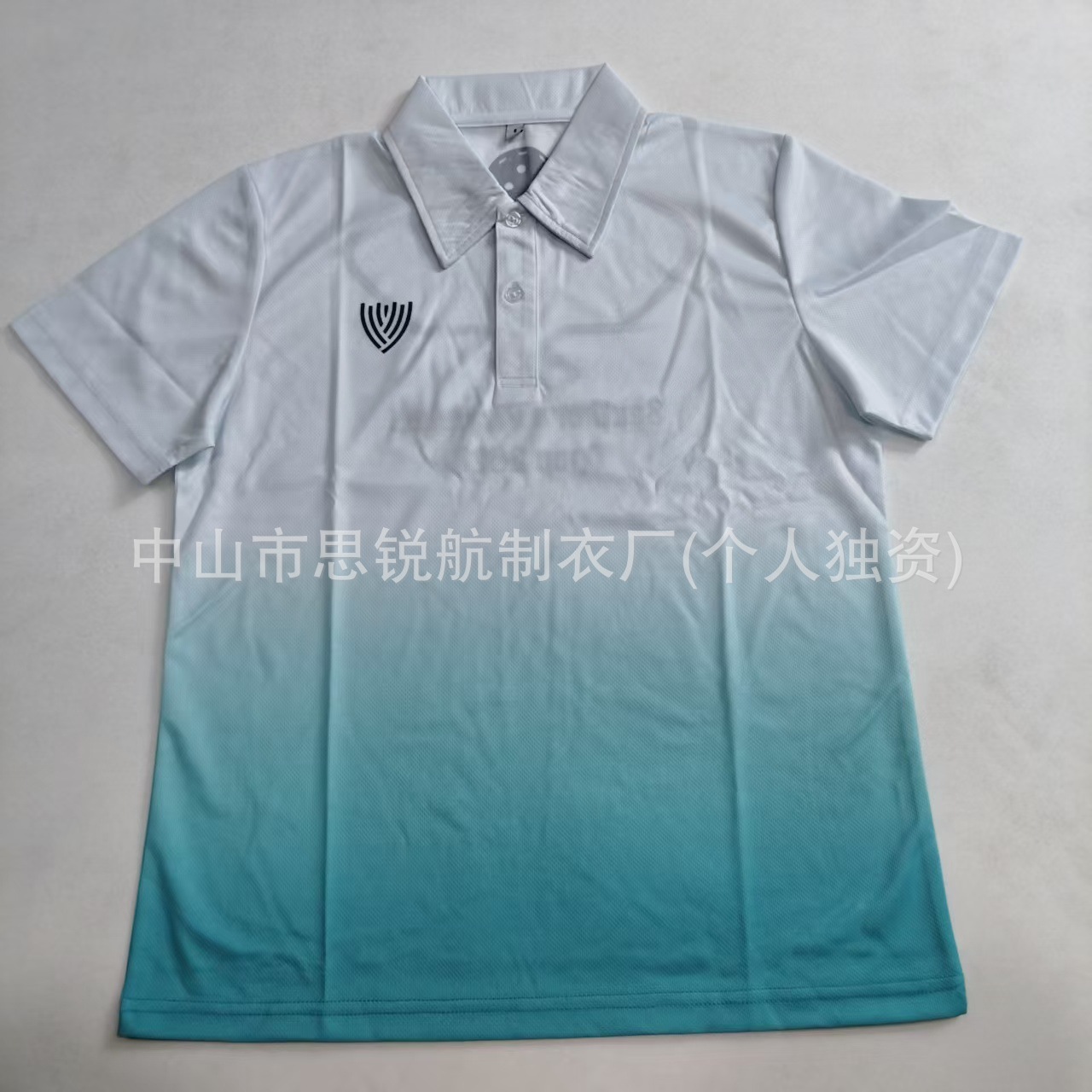 渐变色POLO衫男 白蓝渐变工装休闲翻领纽扣短袖上衣源头工厂定制