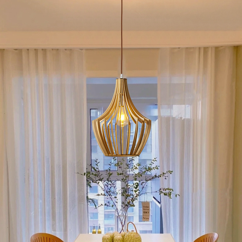 Retro estilo silencioso araña de madera maciza personalidad creativa restaurante cafetería B & B tienda comercial nogal color lámparas