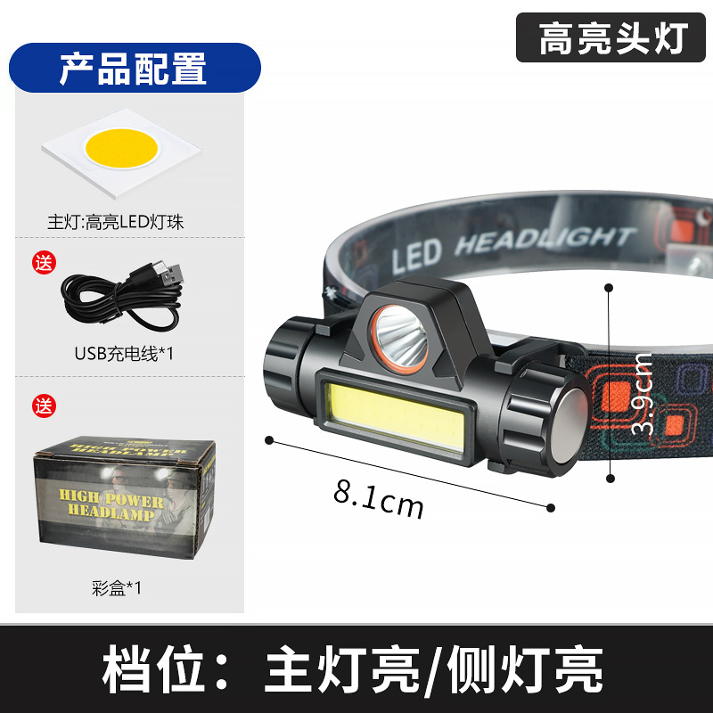 Transfronterizos mini faro de luz fuerte portátil faro de emergencia lámpara magnética USB carga lámpara de trabajo linterna montada en la cabeza