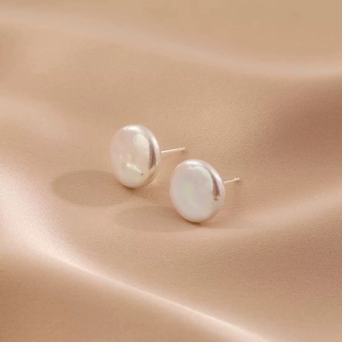 复古港风巴洛克天然珍珠耳钉女圆形简约小众设计感S925银针耳饰