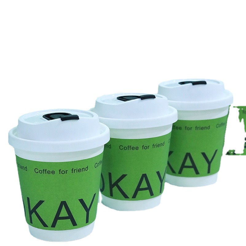 FUENTE Taza de papel de café engrosada de doble capa desechable de fábrica taza de té de leche personalizada bebida caliente taza hueca de piel de vaca blanca con tapa