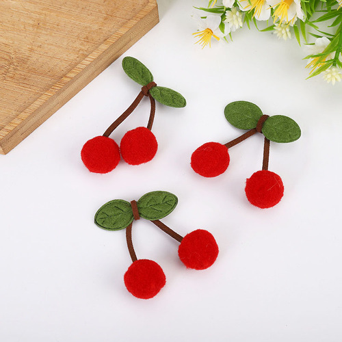 Cherry Ball Leaves DIY Fashion Accessories Hair Clips Decorative Parts High Elastic Plush Balls Wholesale