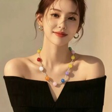 2026新款多巴胺糖果彩色天然石串珠项链女款夏日小清新百搭锁骨链