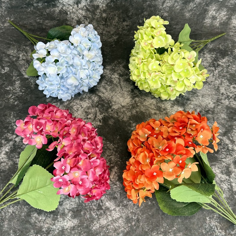 Mallorca artificial flor 5-cabeza hortensia hogar decoración de la boda de la flor de la pared arreglo paquete 5-tenedor hortensia grande tela de seda flor falsa