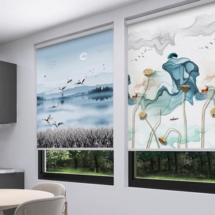 Landscape Roller Curtain Finished Thickened Heat Insulation Shading Kitchen Bathroom Sunshade Sunscreen Lifting Household Roller Curtain