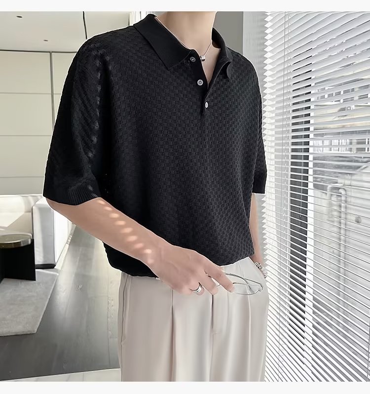 Verano 2024 nueva moda polo de manga corta camiseta nueva tendencia de punto a cuadros