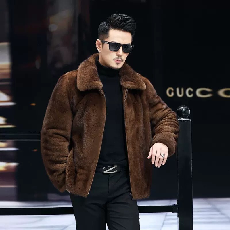 Mink Outwear Men's Imported from the United States Velvet Whole Mink Imitation Fur Winter High-End Jacket Mink Fur Outwear