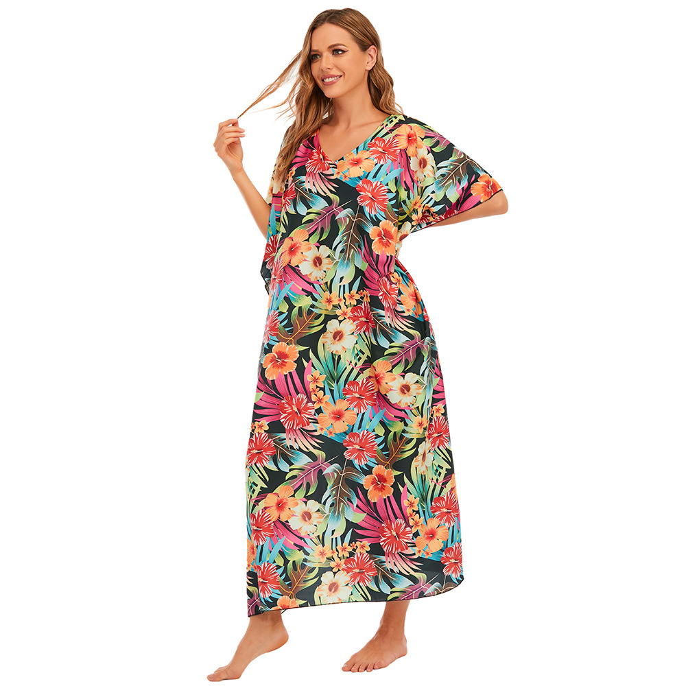 Beach cover-up impreso traje suelto vestido de fiesta bikini protección solar camisa traje de baño cover-up transfronterizo amazon HY