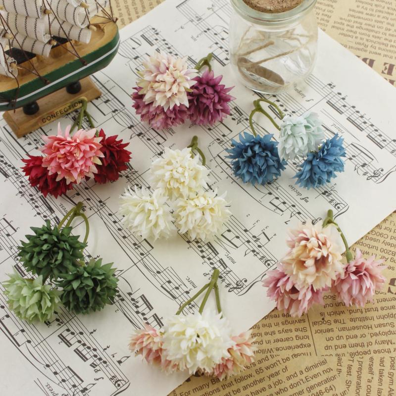 2023 New DIY Baking House Simulation Flower Garland Material for Wedding Flower Art 3-Prong Mandarin Duck Small Embroidered Ball Bouquet