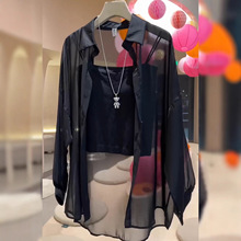 2025夏季新款珠光防晒衬衫女装韩版宽松休闲百搭薄款透视冰丝上衣