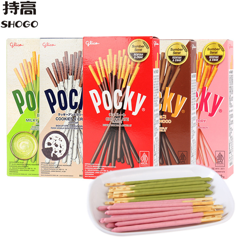 Indonesian Imported Glico Pocky Chocolate-Coated Biscuit Sticks with Matcha and Strawberry Flavors