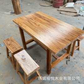 全实木饭桌老榆木桌子餐桌椅组合批发餐厅饭店桌椅餐桌火锅酒店