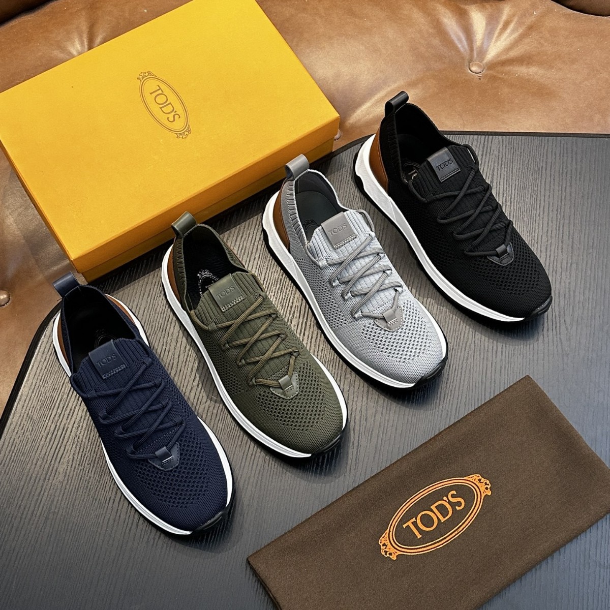 Tods New Men's Sports Casual Shoes with Thick Soles, Height-Increasing, Wear-Resistant, Lightweight, Breathable, Fly-Knit, Fashionable, Versatile Trendy Men's Shoes