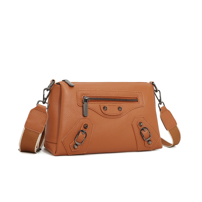 Top Grain Cowhide Leather Shoulder Bag For Women - Biker Style Fashion Simple Crossbody Square Bag With Multiple Compartments - Thumbnail 6