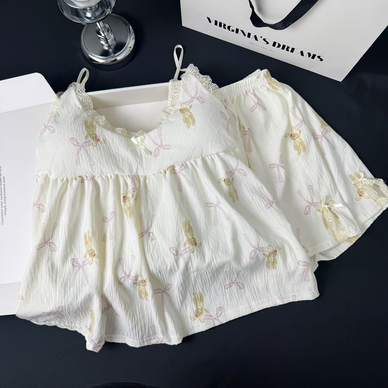 Al por mayor transfronterizo con cojín de pecho pijama de verano nubes de algodón se puede usar con pantalones cortos de dibujos animados conjunto de ropa de casa