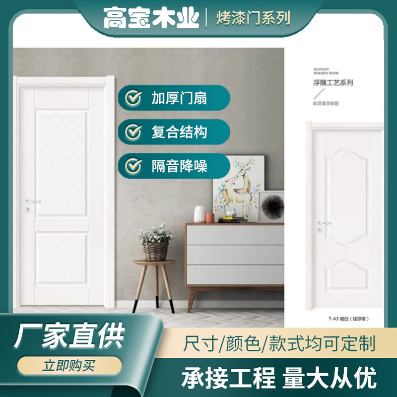 Puerta de madera maciza Puerta interior moderna y sencilla Aislamiento acústico y silenciosa Puerta de conjunto de pintura multicapa Puerta de dormitorio Puerta batiente