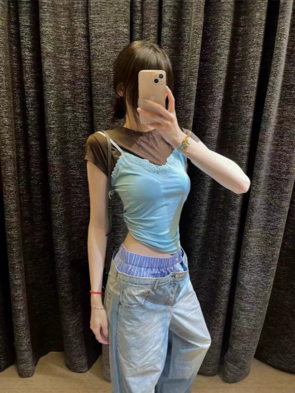 天花板品质25SS潮牌新款AC双腰长裤男女同款做旧印花牛仔阔腿裤潮|undefined
