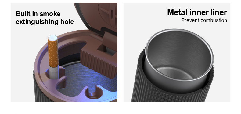 Car Ashtray with Light, One-Click Opening Lid, Luminous Alloy Liner Ashtray, Coffee Cup Beverage Led