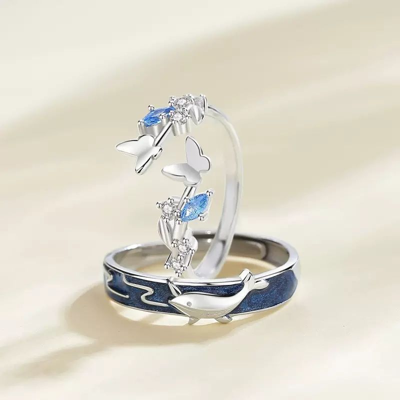 Bagues de couple Yunmeng Baleine Paire Mode Papillon Frais Index Bagues de Couple Tendance et Originales_voghion.com