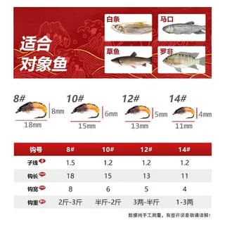 仿真若虫钩 鲫鱼鲤鱼草鱼钩带倒刺假饵飞蝇钩昆虫路亚饵飞钓钩