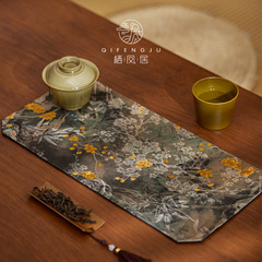 A5L Small Tea Table Set with Fragrant Yunquan Satin Zen Waterproof Tea Cloth Tea Set Accessories Fabric Tea Mat Chinese Tea Table Cloth