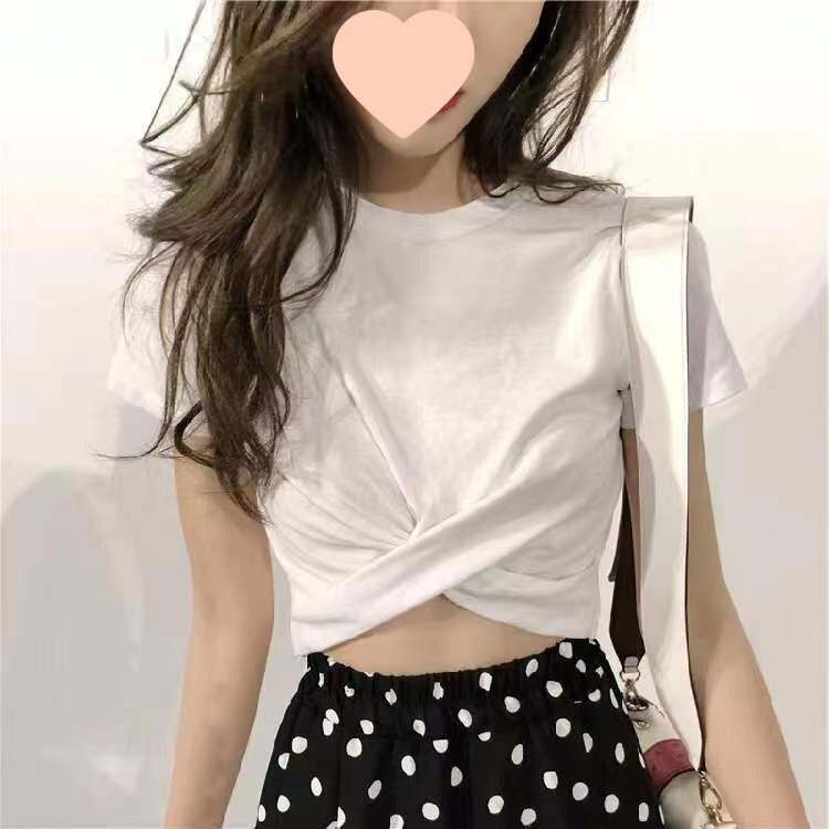 White Crop Top with Exposed Navel, High-Waisted Short-Sleeve Tight T-Shirt for Women, Ultra-Short Style for Summer Jazz Dance