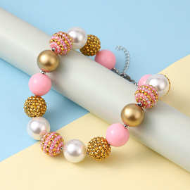 欧美跨境首饰钻石珍珠项链短款儿童可爱饰品 bubblegum necklace