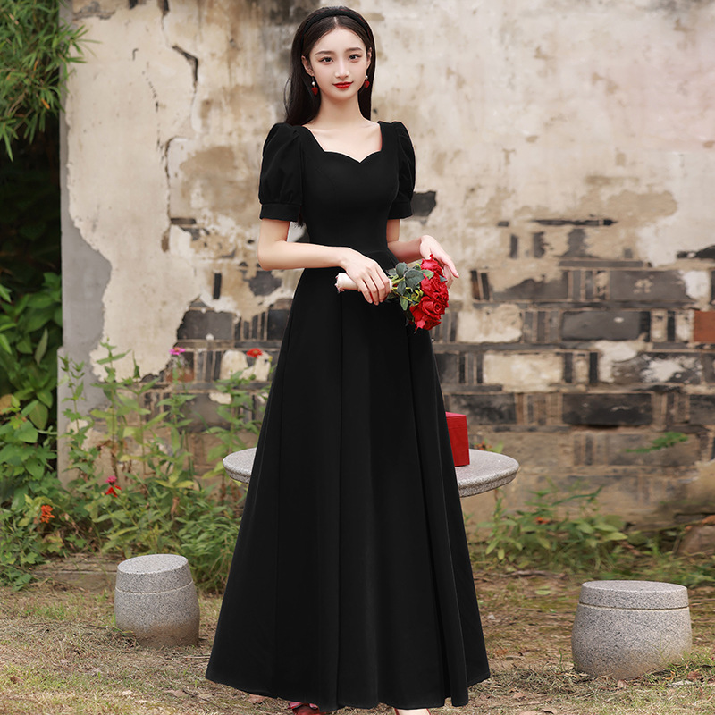Vestido de noche negro, nicho de lujo ligero de terciopelo, vestido de banquete de alto nivel, anfitrión de vestidos de baile image 5