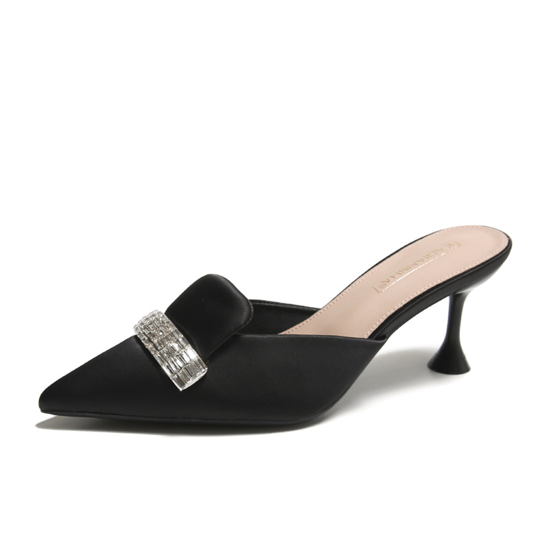 Odzież wierzchnia klapki damskie damskie 2023 lato wysokiej klasy Rhinestone Baotou półpantofle damskie szpiczasty nosek szpilki damskie szpilki_voghion.com