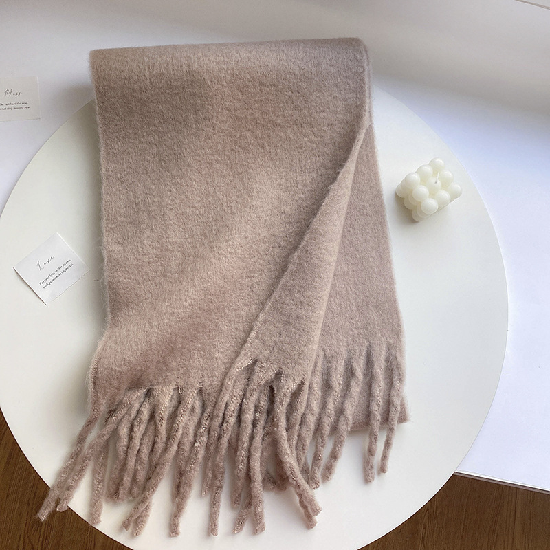 2023 New Soft Glutinous Fluffy Solid Scarf for Women's Winter Thickened Imitation Cashmere Shawl Korean Edition Warm_voghion.com