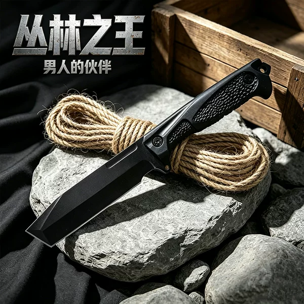 Cross-border best-selling outdoor camping survival knife, high-hardness stainless steel one-piece tactical knife, multi-functional straight knife