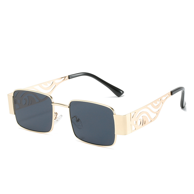 ST方框太阳镜 欧美复古方形花纹金属眼镜 网红同款墨镜女