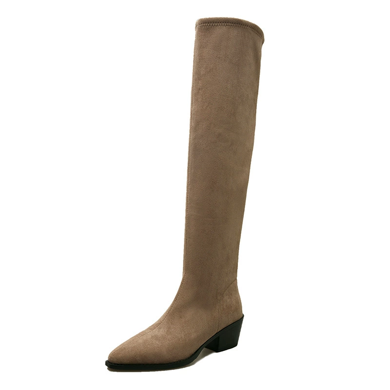 Demi-season denim high boots