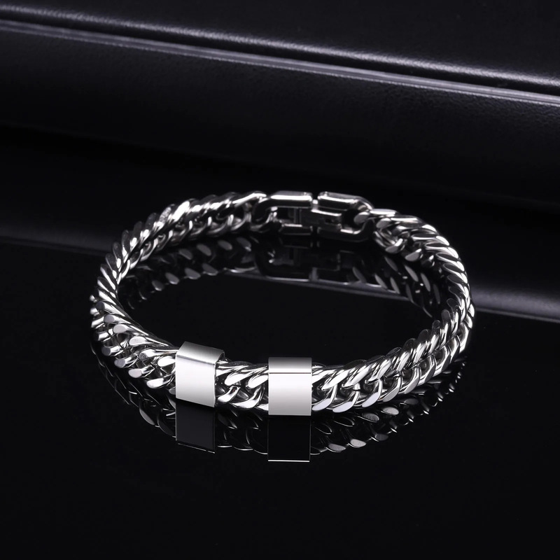 Stainless Steel Four-Sided Polished Chain Double Weave Double Buckle Bracelet Jewelry Clasp Cuban Chain Chain for Men, Trendy and Unique Style
