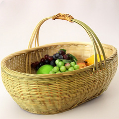 精編大サイズ手提げ竹かご家庭用野菜かご買い物竹編み果物かご摘み収納かご純手作り宝粒