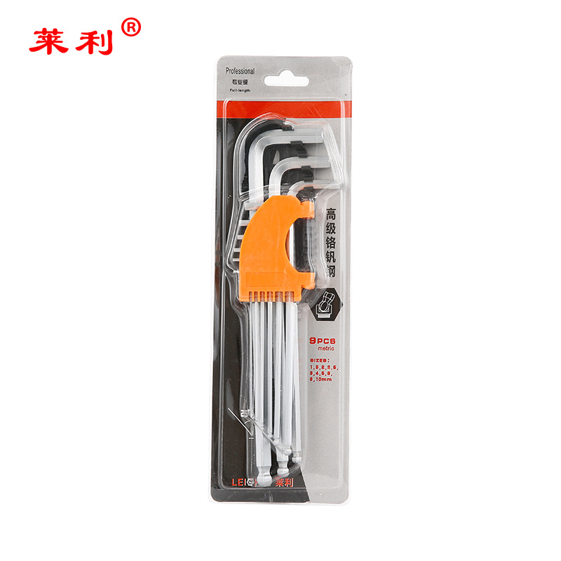 9 piezas de acero hexagonal métrico de longitud media alargada, cabeza de bola hexagonal extra larga, llave hexagonal en forma de L personalizada