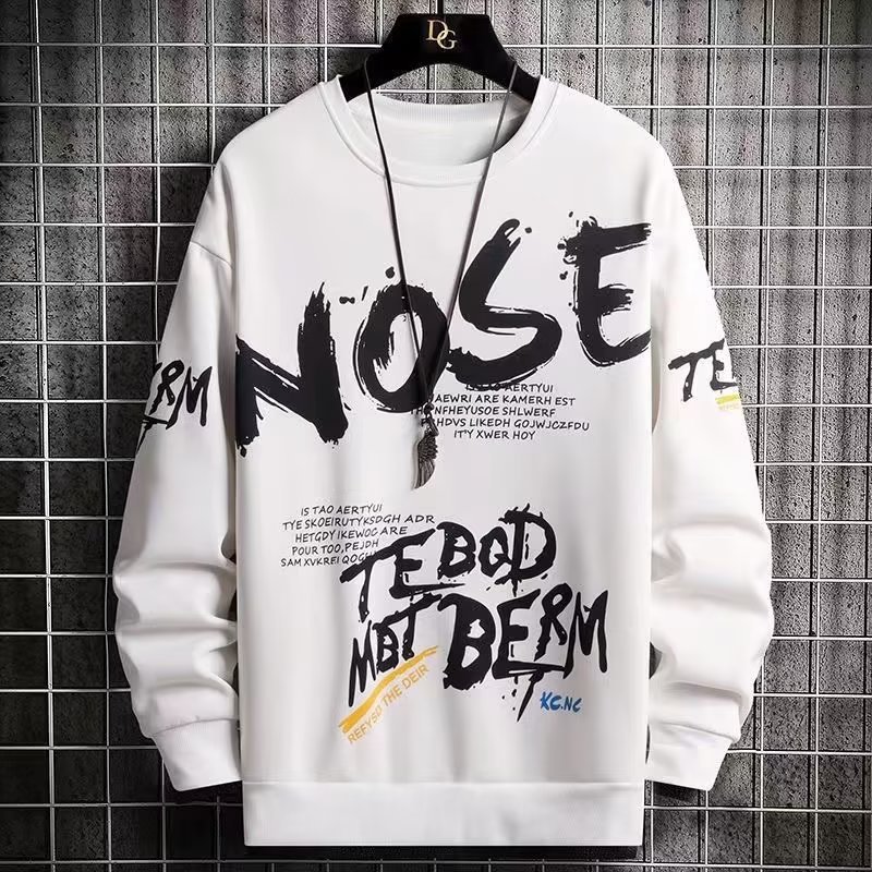 Herrenbekleidung Rundhals-Sweatshirt Herren Frühling und Herbst Trendy Brand Ins Bedrucktes Langarm-T-Shirt Herrenoberteile Lässiges Unterhemd für Jugendliche_voghion.com