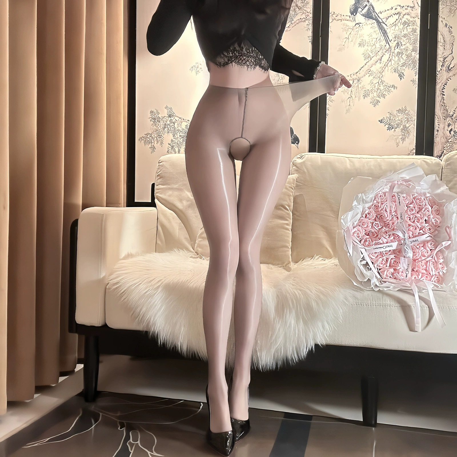 Крайне тонкие сексуальные колготки с трехмерным эффектом и бантом, 3D