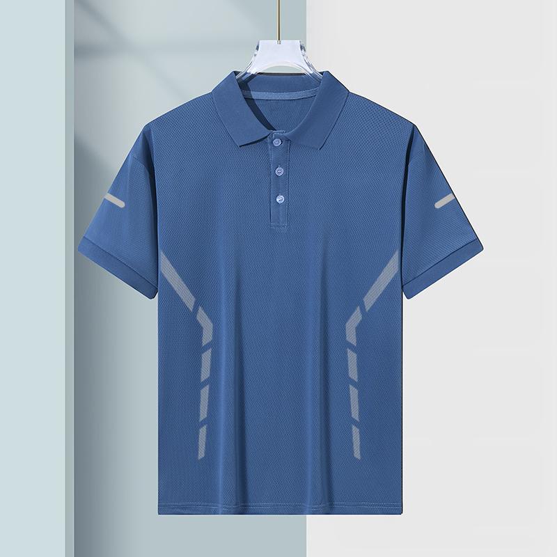 Polo de seda de hielo de verano para hombre, solapa, manga corta, cuello de polo de color sólido de negocios, manga corta, cómoda, versátil, transpirable