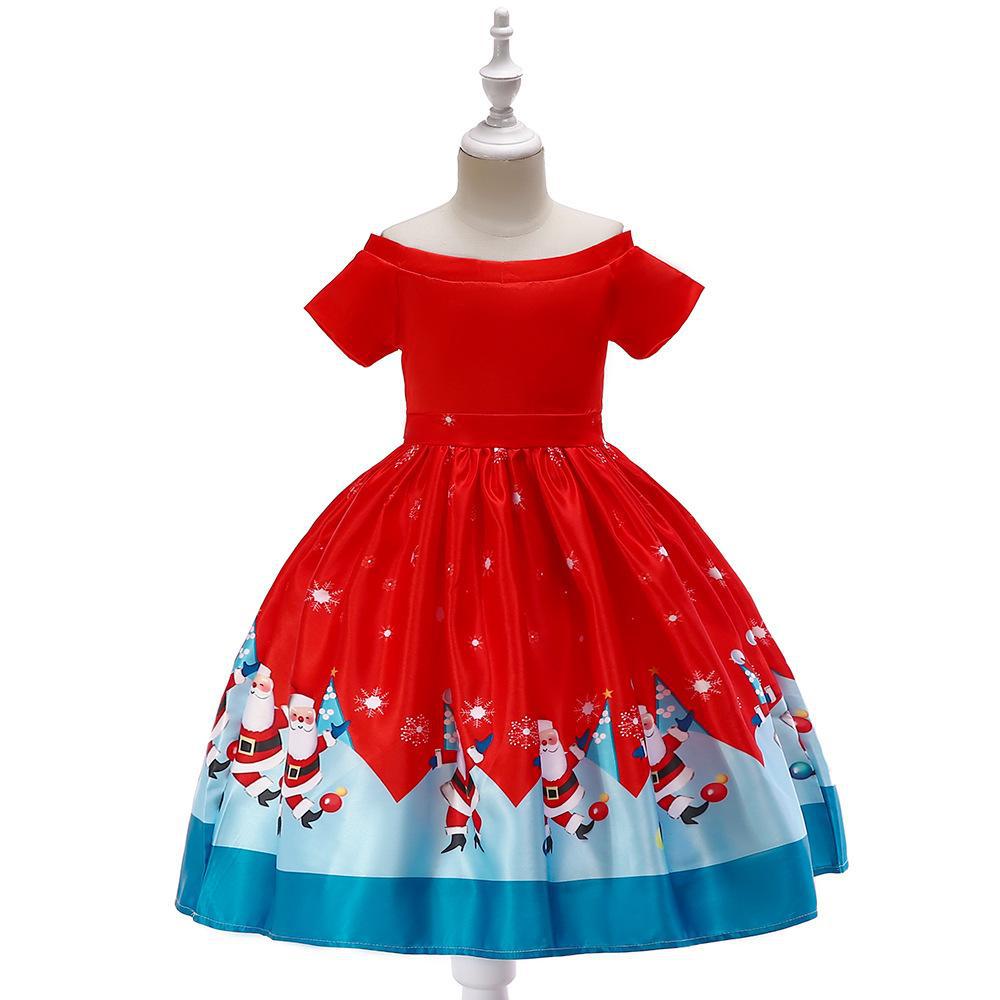 Navidad ropa para niños vestido Comercio exterior nueva historieta impresa satén rendimiento Navidad danza rendimiento falda de las mujeres