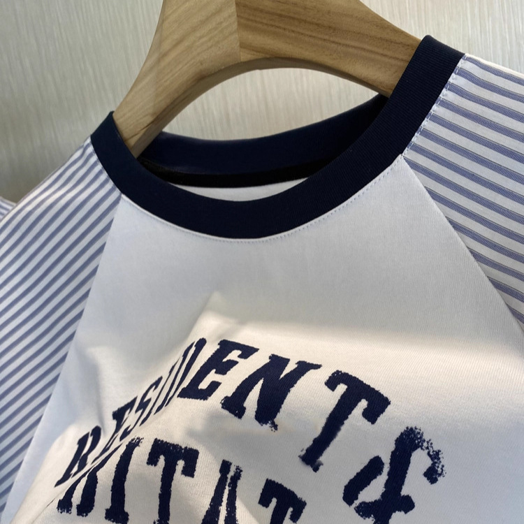 Keep It for Yourself! Wear Fashionable and High-Quality Clothes~ Designer Contrasting Color Stitching Raglan Sleeves Pure Cotton Letter T-Shirt for Women