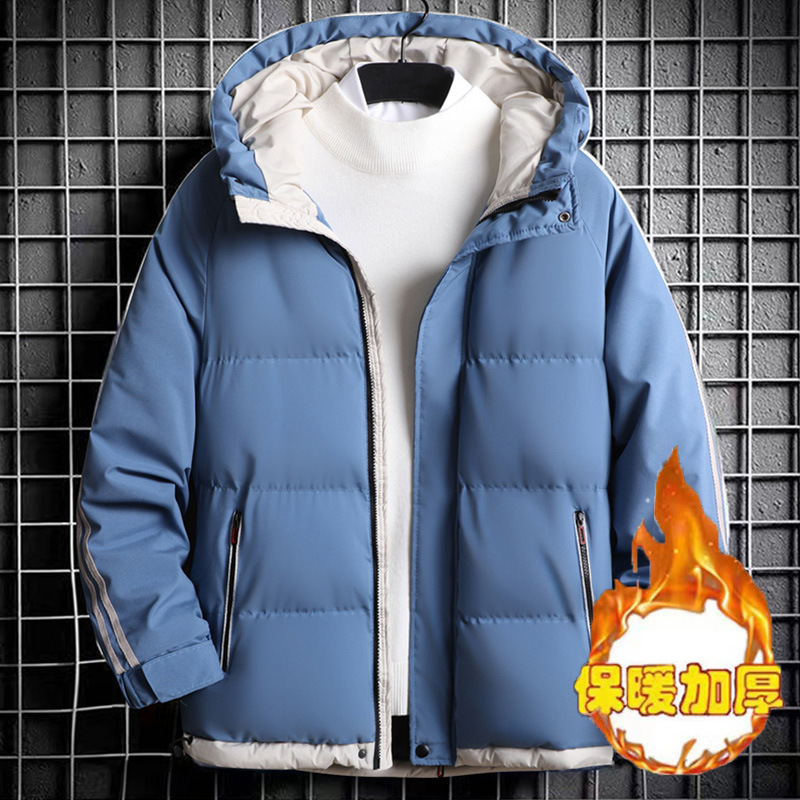 メンズ冬用クロスボーダーダウンコットンジャケット、トレンドブランド、厚手、保温、防水、フード付き、カップルスタイル、コート、綿入れジャケット