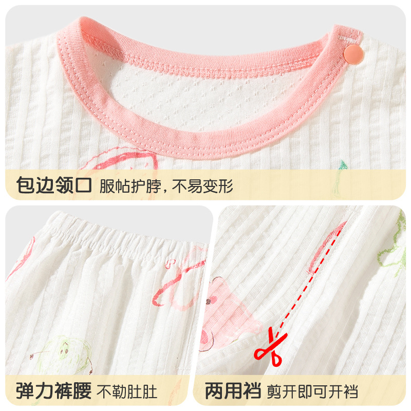 Traje de manga corta para bebé, pijama de verano para niños, conjunto de dos piezas fino y transpirable, ropa de verano para niños y niñas, ropa de bebé