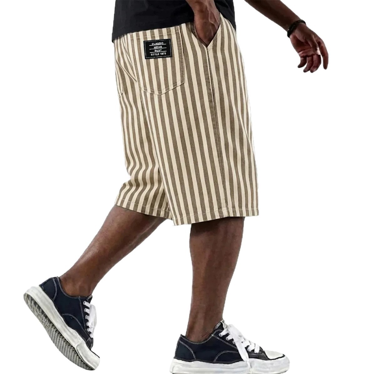 Men's Clothing Men's Fashionable Versatile Striped Casual Shorts Loose Multi Pocket For Formal & Casual Solid Color_viptrois.com